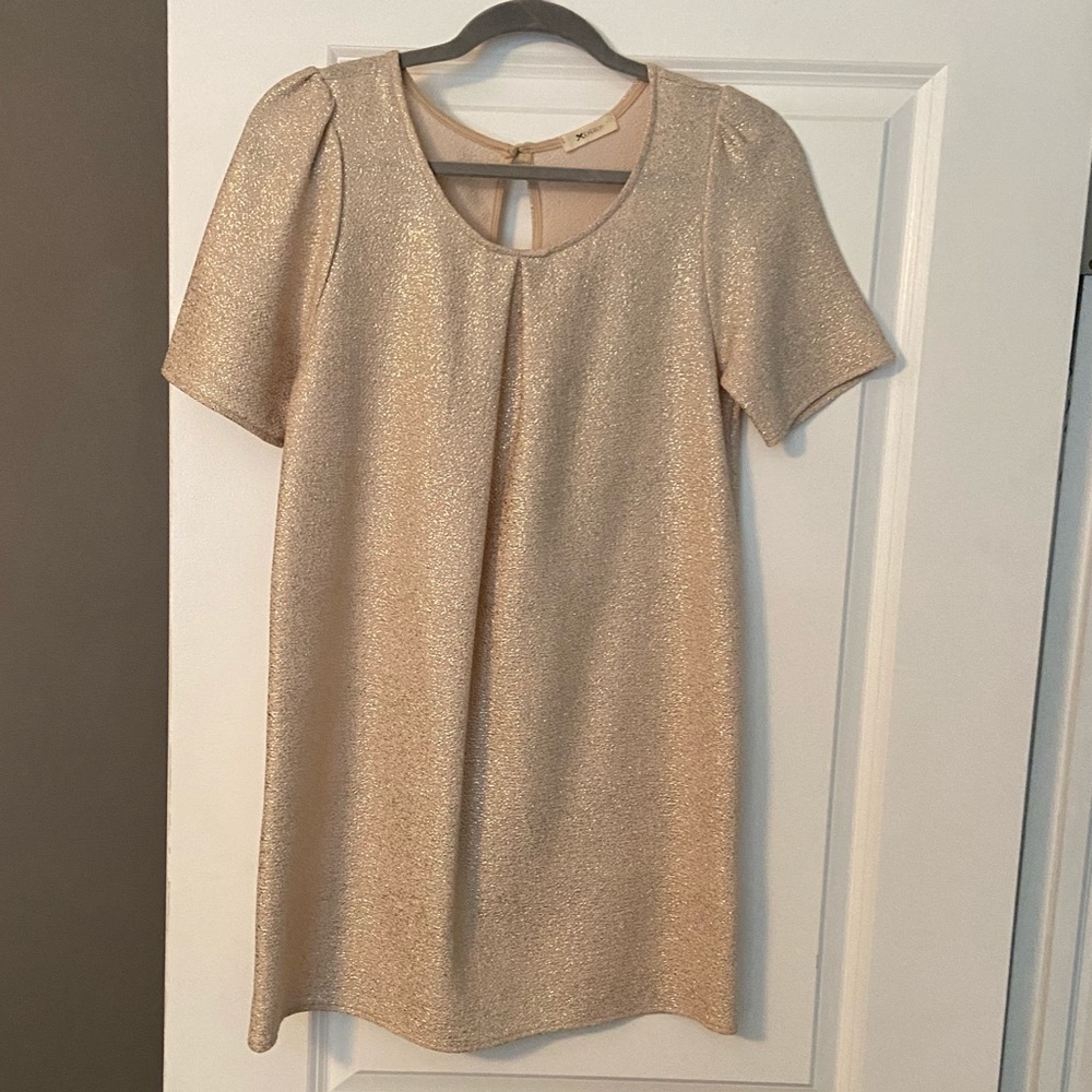 Short Gold shimmer dress. Loos fitting